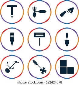 Trowel icons set. set of 9 trowel filled icons such as brick wall, trowel