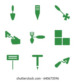 Trowel icons set. set of 9 trowel filled icons such as brick wall, trowel