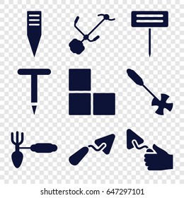 Trowel icons set. set of 9 trowel filled icons such as brick wall, trowel