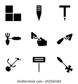 Trowel icons set. set of 9 trowel filled icons such as brick wall, trowel