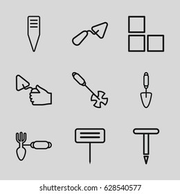 Trowel icons set. set of 9 trowel outline icons such as brick wall, trowel