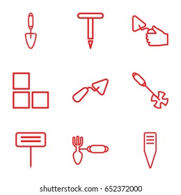 Trowel icons set. set of 9 trowel outline icons such as brick wall, trowel