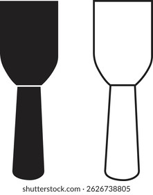 Trowel icons set in black flat and outline designs. Putty knife illustration sign. Spatula symbols or logo. Construction equipment, brick tool and cement silhouette isolated on transparent background.