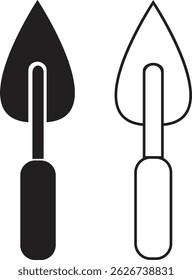 Trowel icons set in black flat and outline designs. Putty knife illustration sign. Spatula symbols or logo. Construction equipment, brick tool and cement silhouette isolated on transparent background.