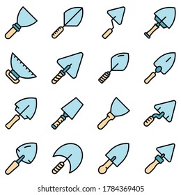 Trowel Icons Set. Rahmenset für Trommelvektorsymbole, dünne Linie, flach auf Weiß