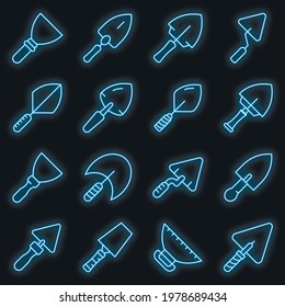 Trowel icons set. Outline set of trowel vector icons neon color on black