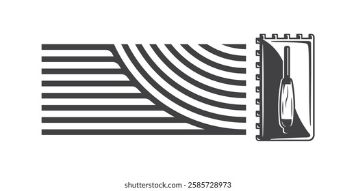 Trowel laying floor tiles and cement adhesive. Texture of cementitious adhesive from a trowel for laying wall tiles. Vector illustration