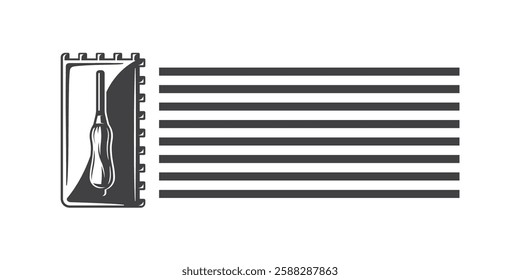 Trowel laying floor tiles and cement adhesive straight shape. Texture of cementitious adhesive from a trowel for laying wall tiles. Vector illustration