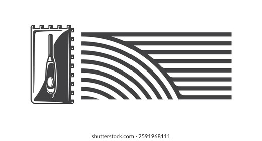 Trowel laying floor tiles and cement adhesive. Texture of cementitious adhesive from a trowel for laying wall tiles. Vector illustration