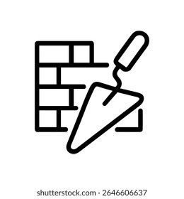 Trowel leans against freshly laid brick. Icon Symbol Illustration