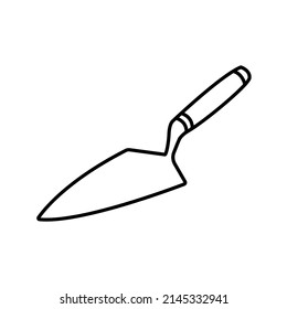 Trowel line icon. Hand tool for spreading and smoothing mortar or plaster. Vector Illustration