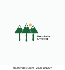 Trowel and mountains creative logo combination vector icon illustration