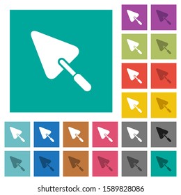 Trowel multi colored flat icons on plain square backgrounds. Included white and darker icon variations for hover or active effects.