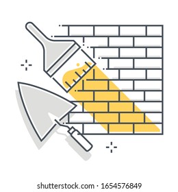 Trowel an paint related color line vector icon, illustration. The icon is about wall, fix, brush, paint, brick. The composition is infinitely scalable.