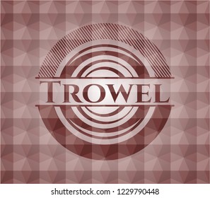 Trowel red emblem or badge with geometric pattern background. Seamless.