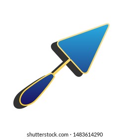 Trowel sign. Blue icon with gold contour with dark gray shadow at white background. Illustration.