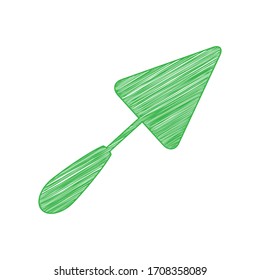 Trowel sign. Green scribble Icon with solid contour on white background. Illustration.