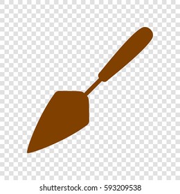 Trowel sign illustration. Vector. Brown icon on transparent background.