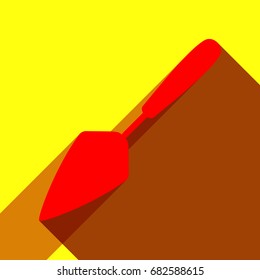 Trowel sign illustration. Vector. Red icon with two flat reddish shadows on yellow background.