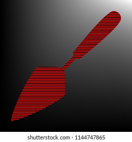 Trowel sign illustration. Vector. Striped red and black icon at gradient blackish background. Zebra.