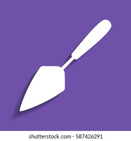 Trowel sign illustration. Vector. White icon with soft shadow on grape violet background.