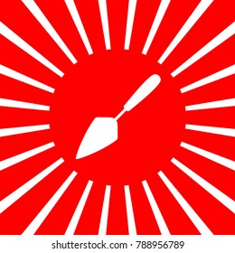 Trowel sign illustration. Vector. White icon on red sun with rays as background. Isolated.