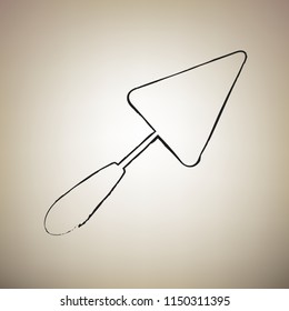 Trowel sign. Vector. Brush drawed black icon at light brown background.