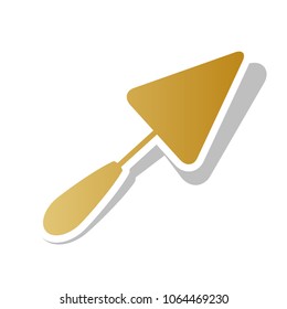 Trowel sign. Vector. Golden gradient icon with white contour and rotated gray shadow at white background.