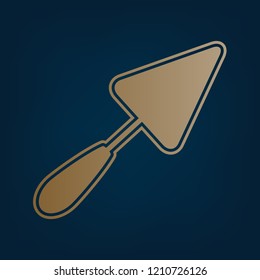 Trowel sign. Vector. Golden icon and border at dark cyan background.