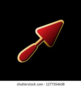 Trowel sign. Vector. Red icon with small black and limitless shadows at golden sticker on black background.