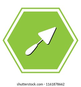 Trowel sign. Vector. White icon with black shadow at yellow green honeycomb on white background.