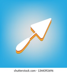 Trowel sign. Vector. White icon with 3d warm-colored gradient body at sky blue background.