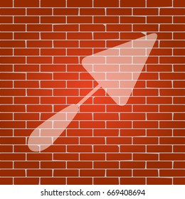 Trowel sign. Vector. Whitish icon on brick wall as background.