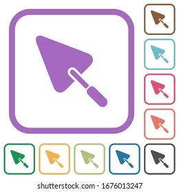 Trowel simple icons in color rounded square frames on white background