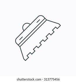 Trowel for tile icon. Spatula repair tool sign. Linear outline icon on white background. Vector