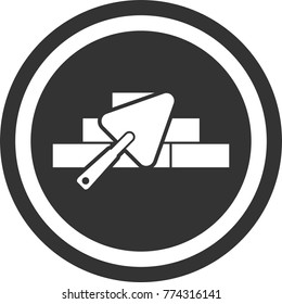 Trowel and wall icon , dark circle sign design