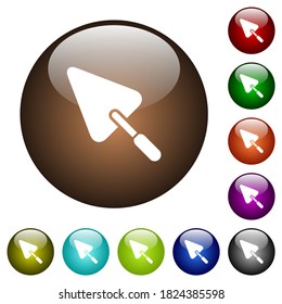 Trowel white icons on round glass buttons in multiple colors
