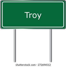 Troy, Alabama, road sign green vector illustration, road table, USA city