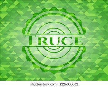 Truce green emblem. Mosaic background