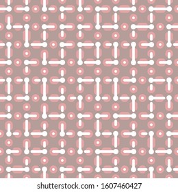 Truchet pattern tiles in beige brown and coral pink. Mid century geometric textile print for home decor and sport fashion. Abstract simple background with bold geometric shapes in 1960s style.