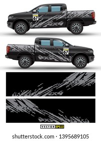 truck 4 wheel drive and car graphic vector. Splash pattern abstract lines with black background design for vehicle sticker wrap