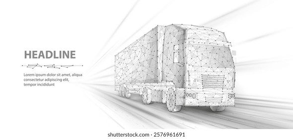 Truck. Abstract vector 3d heavy lorry van. Highway road. Isolated on white. Transportation vehicle, delivery transport, cargo logistic concept. Freight shipping, international delivering industry.