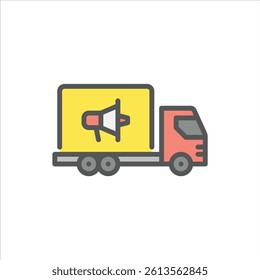 truck ad filled outline icon. vehicle ad color line illustration.