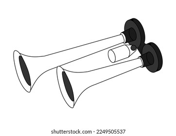 Truck air horn, long and short, vector line on white background