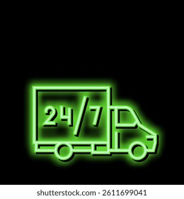 truck around clock free shipping service neon light sign vector. truck around clock free shipping service illustration