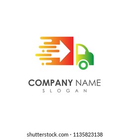 Truck With Arrow For Delivery Logo, Fast Delivery Truck Logo