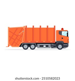 Camión para el montaje y transporte de basura. Icono de camión de basura. Ilustración vectorial en diseño plano