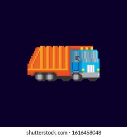 Truck for assembling and transportation garbage pixel art icon. Element design for logo, stickers, web, embroidery and mobile app. Isolated vector illustration. 8-bit sprite.