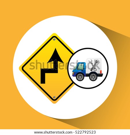 truck assitance with road sign vector illustration eps 10