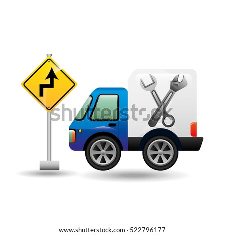 truck assitance with road sign vector illustration eps 10